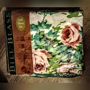 New Bill Blass Floral 4 Piece Sheet Set Secret Garden - Size Full, Pink & Green
